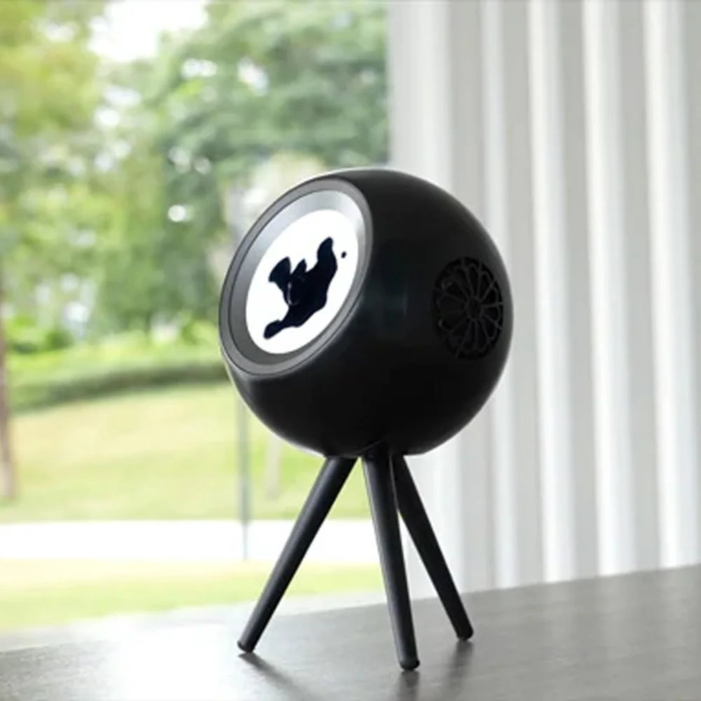 Black Glowbe ferrofluid speaker displaying dynamic magnetic fluid visuals with immersive Bluetooth audio