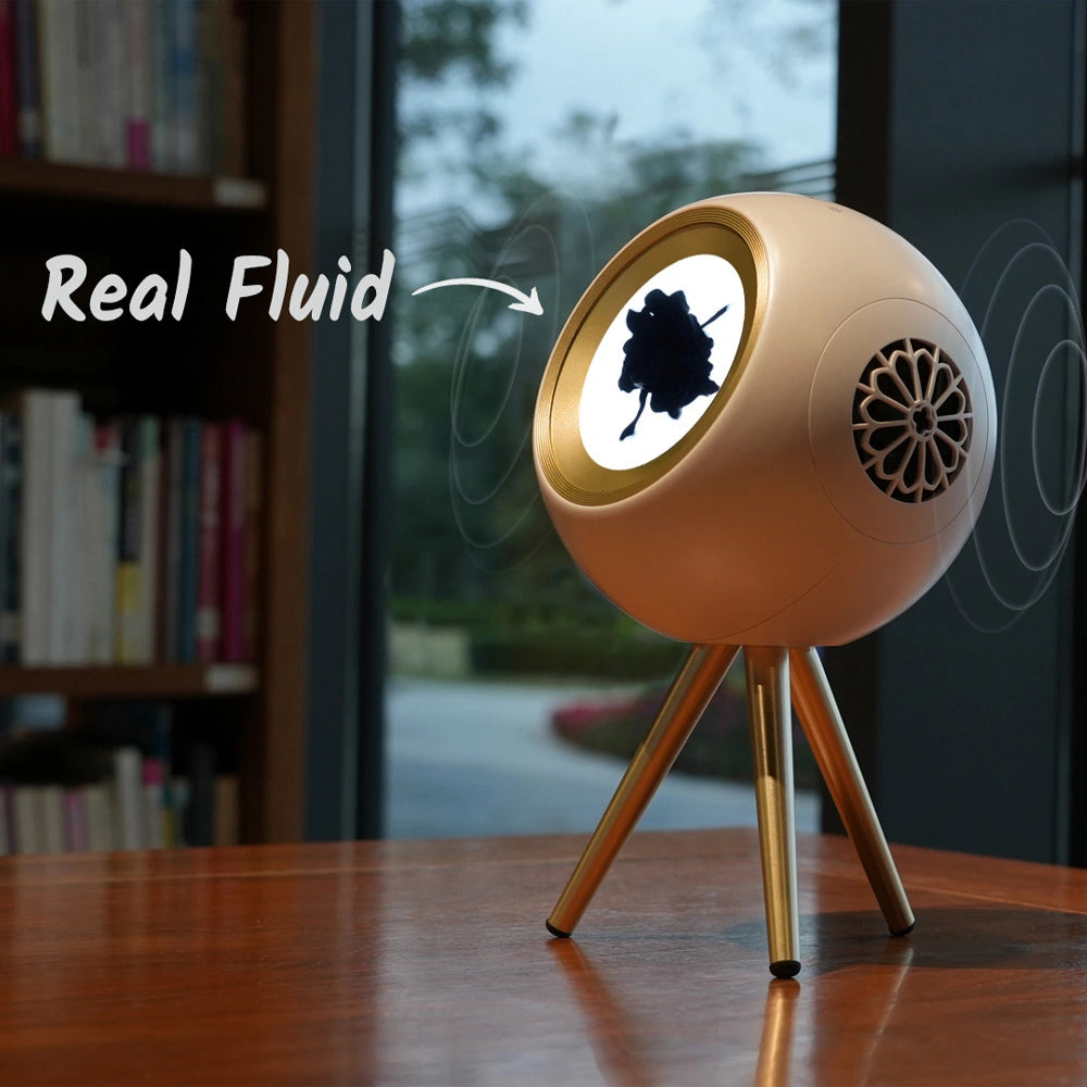 Glowbe ferrofluid speaker featuring real fluid visualization, immersive Bluetooth audio, and dynamic magnetic fluid motion